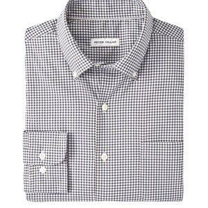 Peter Millar Large Men's Navy Selby Cotton-Stretch Sport Shirt Gingham